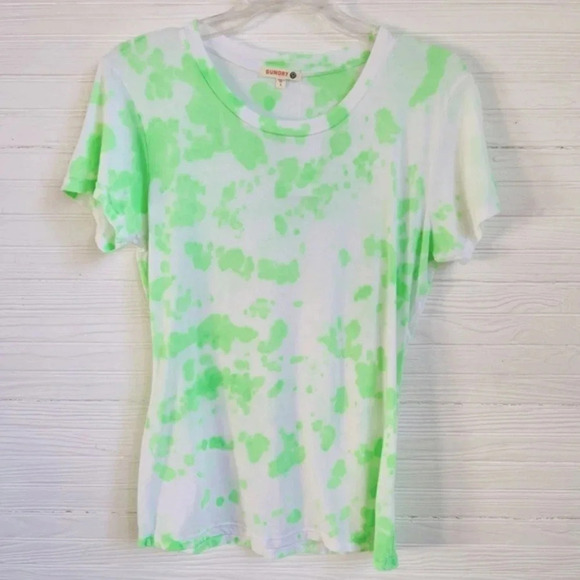 SUNDRY Boy Bright Green and White Tie Dye Short Sleeve T Shirt Sz 1 Small - Picture 3 of 13